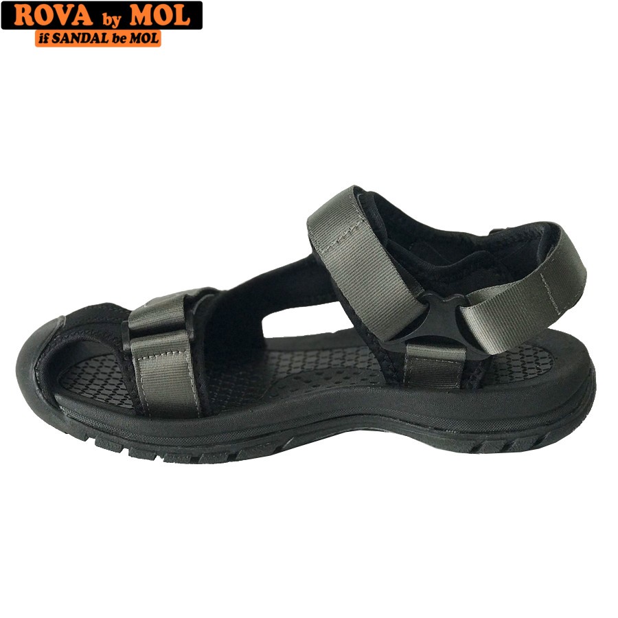 Giày Sandal Nam Bít Mũi Hiệu Rova Đế Cao Su Quai Dù Đi Làm Đi Phượt Đạp Xe Màu Xám Mã RV25