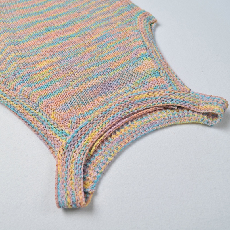 Áo Croptop Dệt Kim Hai Dây Màu Cầu Vồng Thời Trang Mùa Hè Cho Nữ