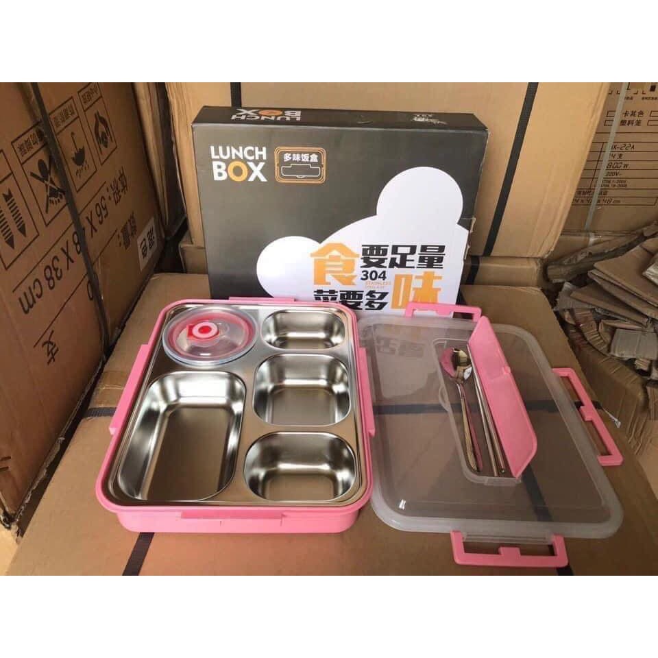 [TẶNG ĐŨA VÀ THÌA] Hộp Cơm Phần 5 Ngăn Inox 304 Cao Cấp - Hàng Việt Nam