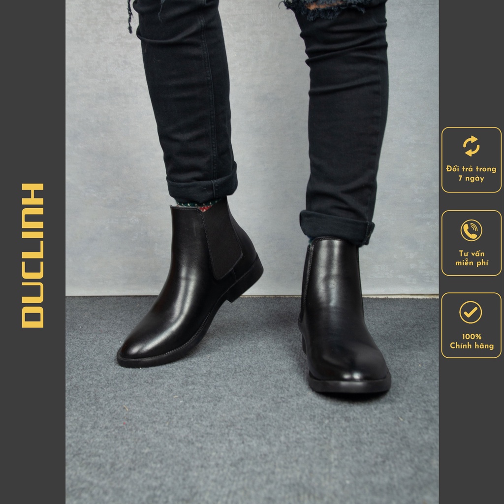 Giày chelsea boots da nam classic đen nhám cổ chun tăng chiều cao Đức Linh GDA016