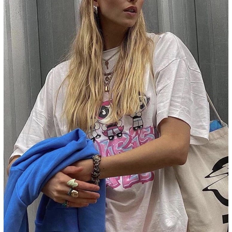 Áo phông in hình Powerpuff Girl form dáng oversized