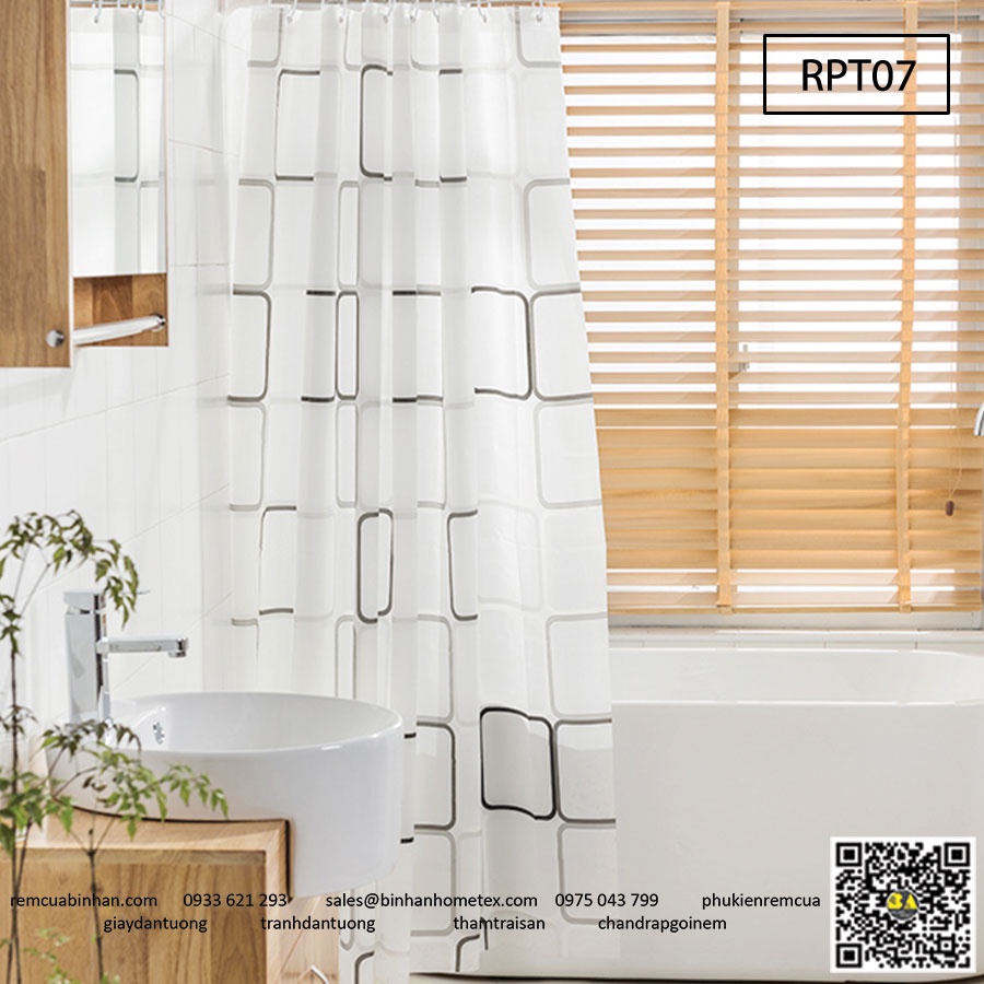 Rèm Phòng Tắm Kẻ Ô Vuông Phong Cách Hàn Quốc Màn Cửa Nhà Tắm RPT07