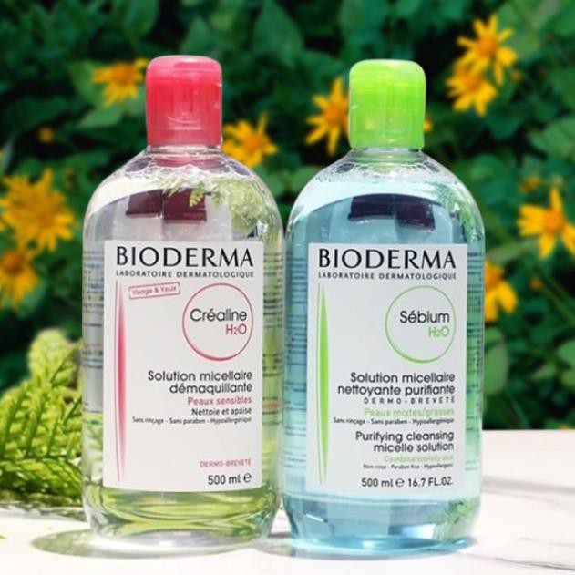 Nước Tẩy Trang Bioderma Crealine màu hồng cho da nhạy cảm, Bioderma Sebium cho da dầu mụn 500ml