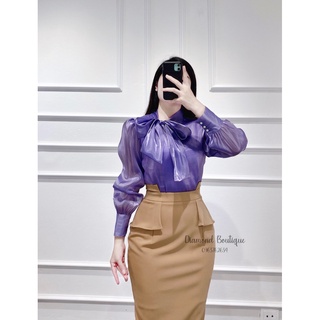 [Diamond Boutique] Áo Sơ Mi BÓNG KÍNH NƠ LỆCH