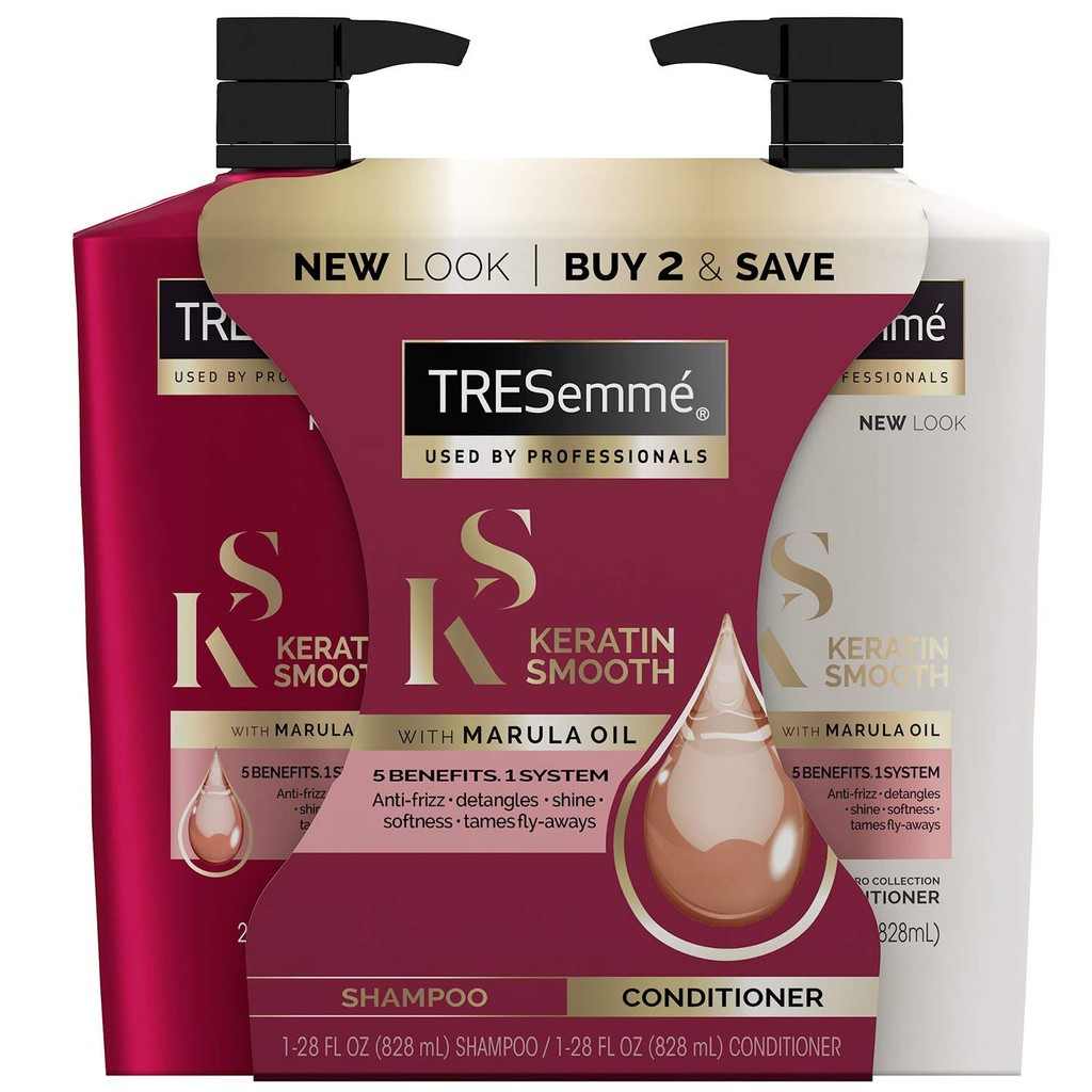 Combo 2 Chai Dầu Gội Xả Tresemme Keratin Smooth With Marula Oil 828ml Của Mỹ