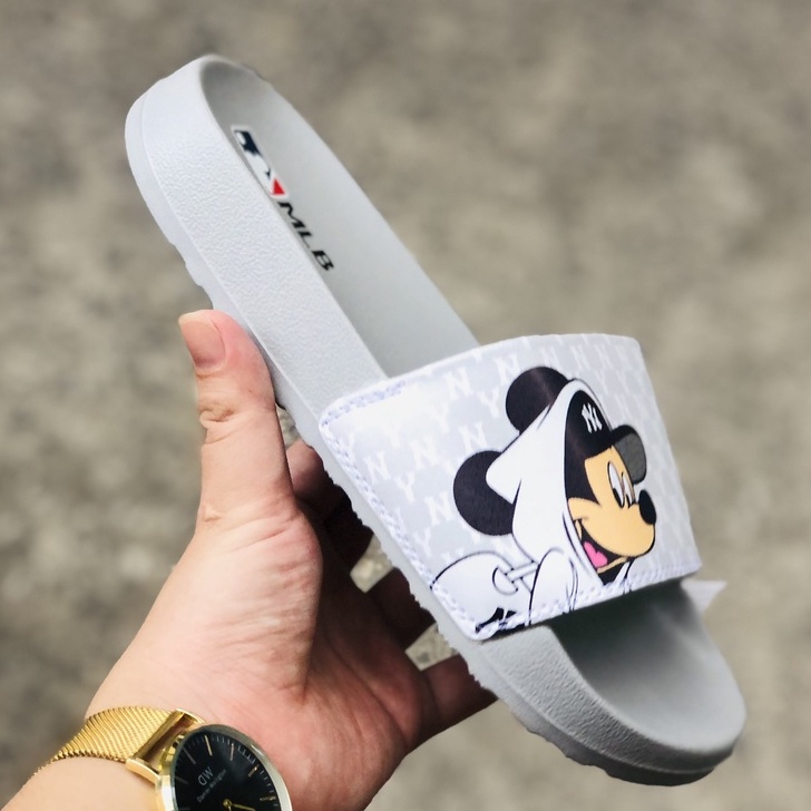 Dép quai ngang nam nữ 𝐌𝐋𝐁 mlb mickey xám FREESHIP + hộp chất xịn 1-1, lót dày, in 3d không tróc, tem tag mác đầy đủ
