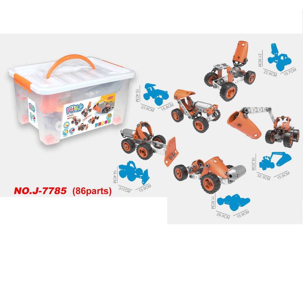 Đồ chơi giáo dục Stem lắp ghép Build&Play máy móc xây dựng 86 chi tiết Toyshouse 7785, có hộp nhựa, có pin