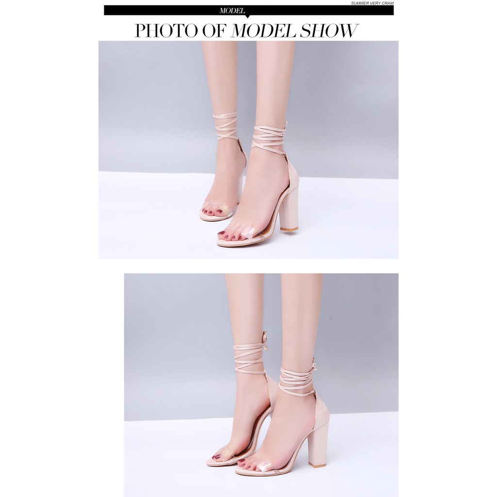 Giày Sandal Quai Trong Gót Vuông Chiến Binh 7p-Camlyn