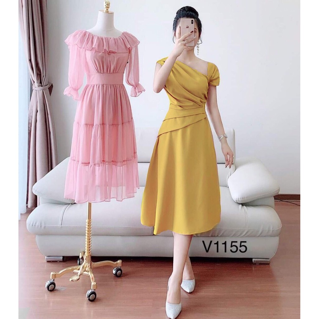 VÁY XÒE THANH LỊCH XẾP LY CHÉO VAI THỜI TRANG THIẾT KẾ VESTA U60