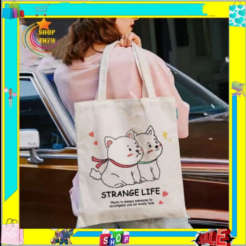 Túi tote vải canvas nữ size to túi xách thời trang phong cách Hàn Quốc giá rẻ đi học SHOP TN79-T02