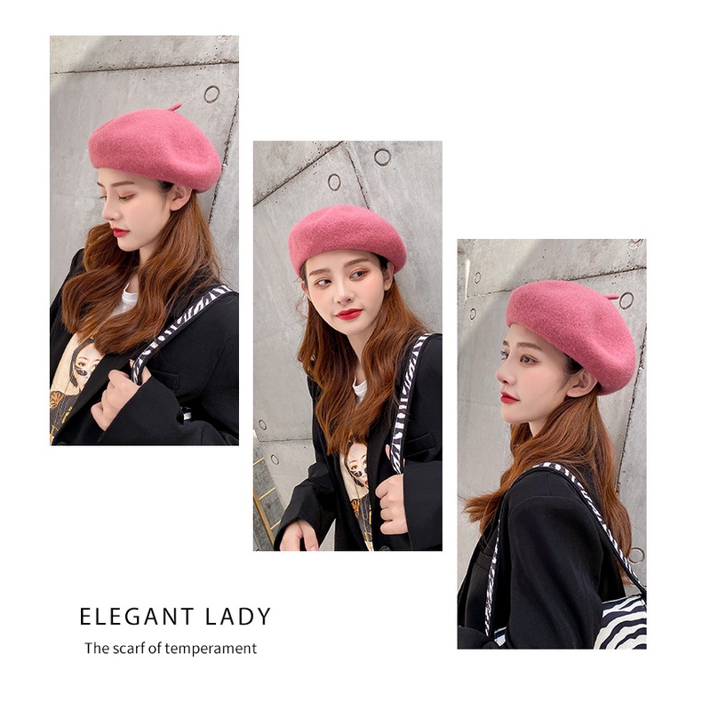 Mũ Beret Mũ nồi len thời trang thu đông chất đẹp dày có dây rút điều chỉnh - Mã BELEN The Collar Box