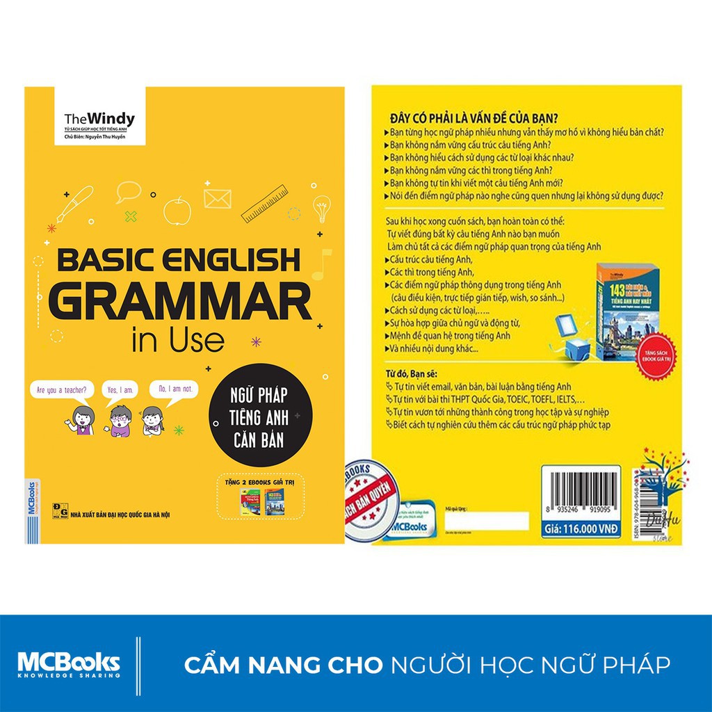 Sách - Ngữ Pháp Tiếng Anh Căn Bản Phiên Bản 1 Màu Bìa Vàng Dành Cho Người Mới Bắt Đầu - Kèm App Học Online