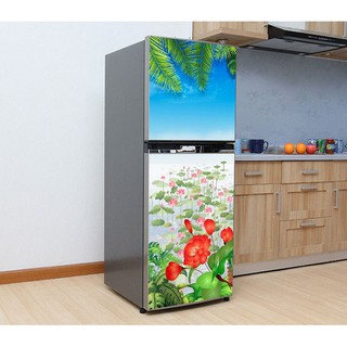 Decal dán tủ lạnh chất liệu cao cấp - Hoa hải đường