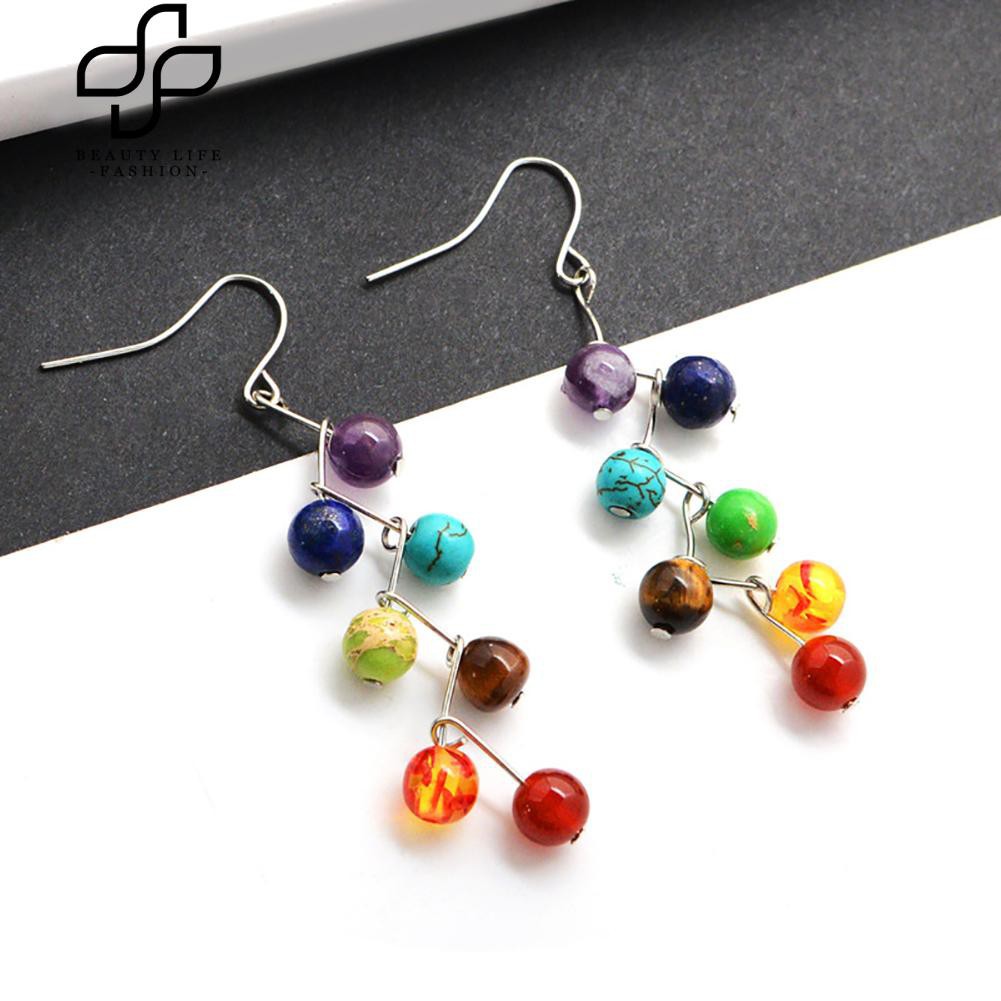 Khuyên tai đính đá tự nhiên nhiều màu sắc