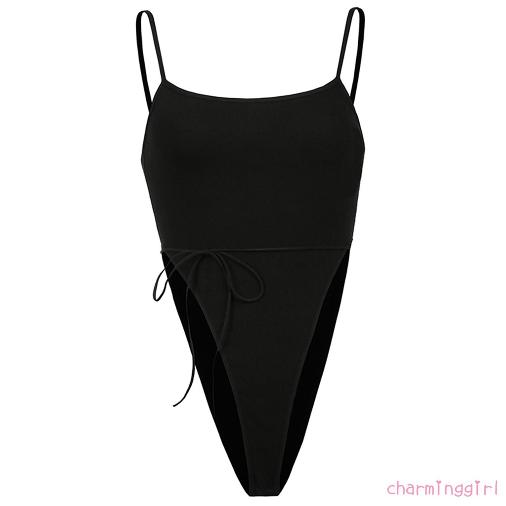 Áo liền quần không tay cổ chữ U màu trơn đơn giản quyến rũ cho nữ