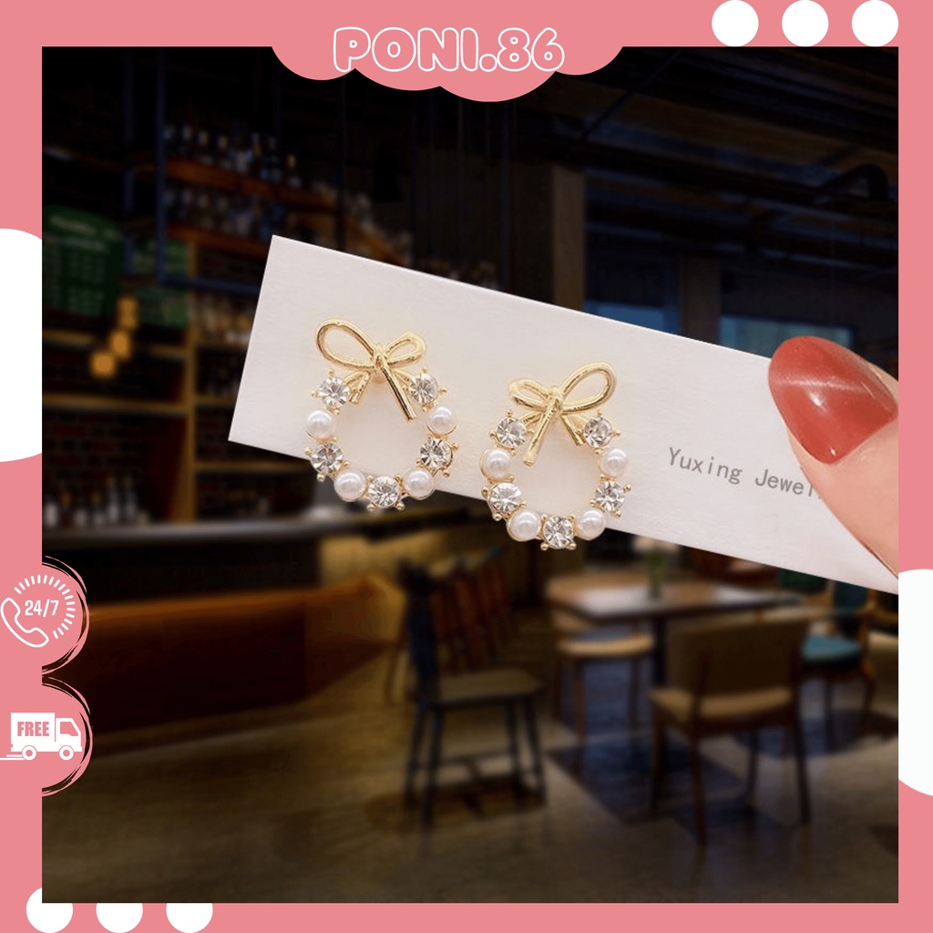 Bông Tai Mạ Bạc 925 đính đá xinh xắn phong cách Hàn Quốc