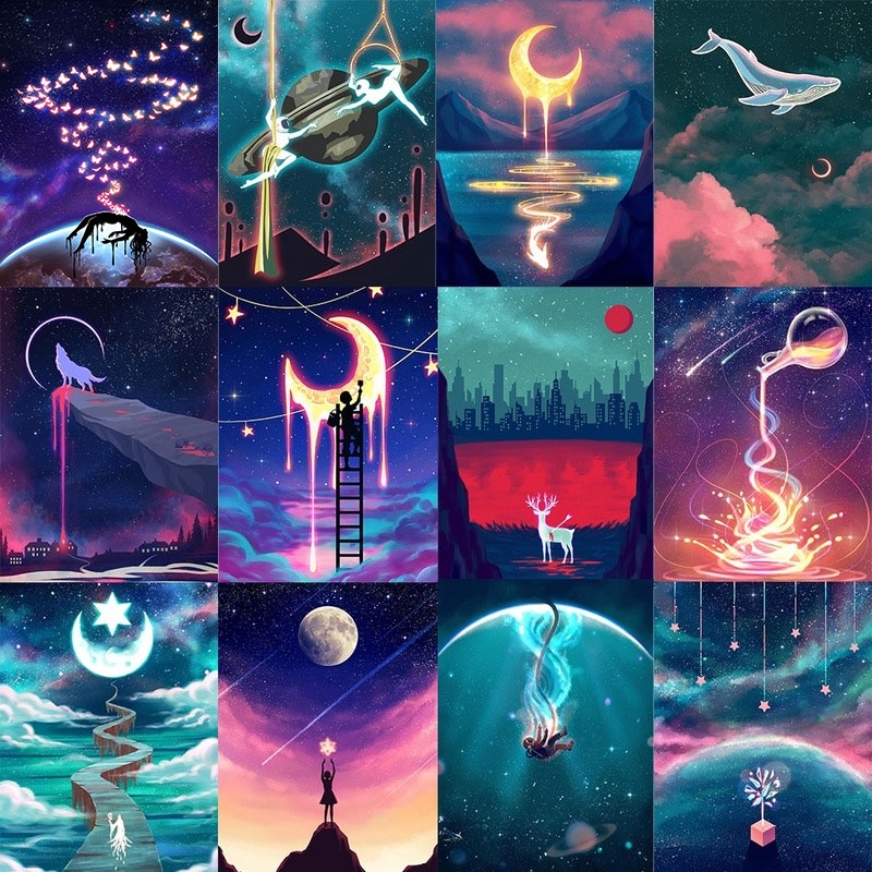 Bộ tranh đính đá 5d họa tiết phong cảnh độc đáo diy 30x40