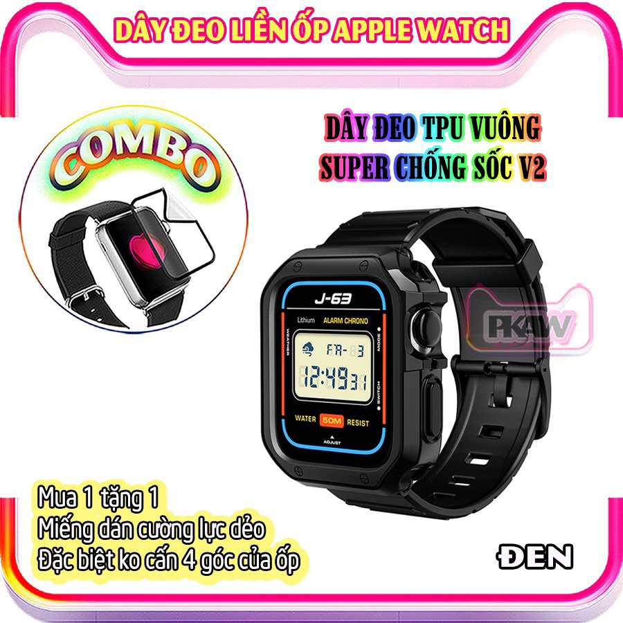 Dây Đeo khung ốp rời cho Apple Watch 7/6/5/4/3/2/1 size 38/40/41/42/44/45mm TPU SUPER Chống Sốc V2_Đen