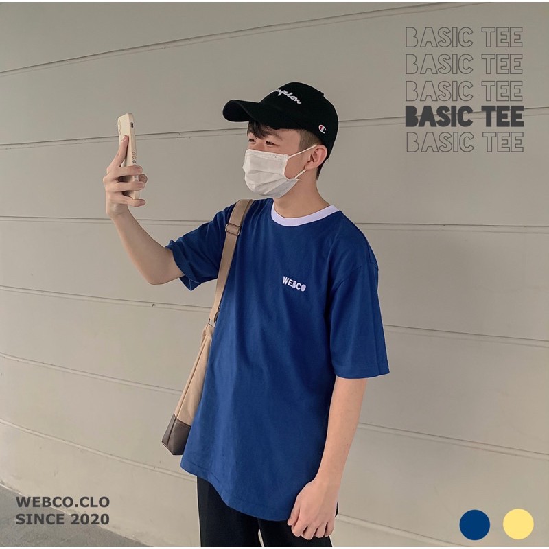 BASIC TEE - INDIGO - áo thun WEBCO basic màu xanh bích phối cổ trắng