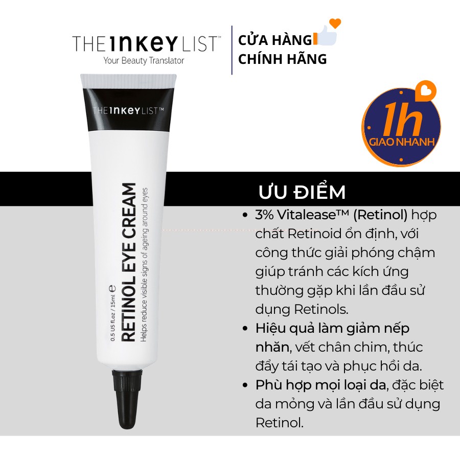 Kem mắt Retinol The Inkeylist chống lão hoá, làm mờ vết nhăn, giảm thâm quầng mắt 15g