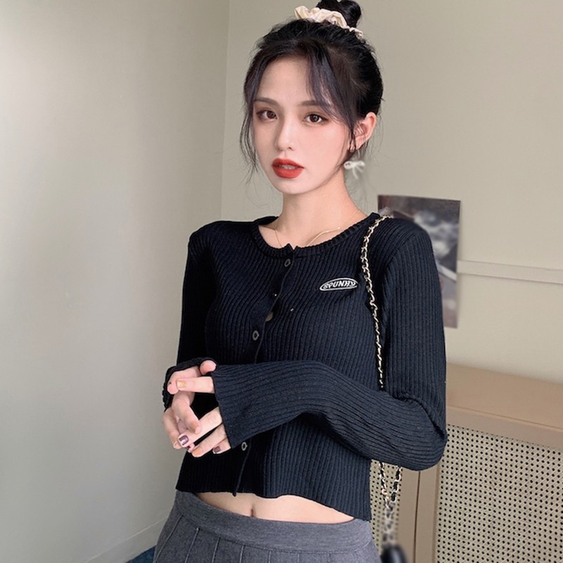 Áo Cardigan Dệt Kim Tay Dài Cổ Tròn Phong Cách Hàn Quốc Dành Cho Nữ