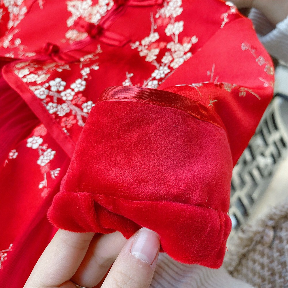 Đầm tết đỏ bé gái kiểu sườn xám thu đông