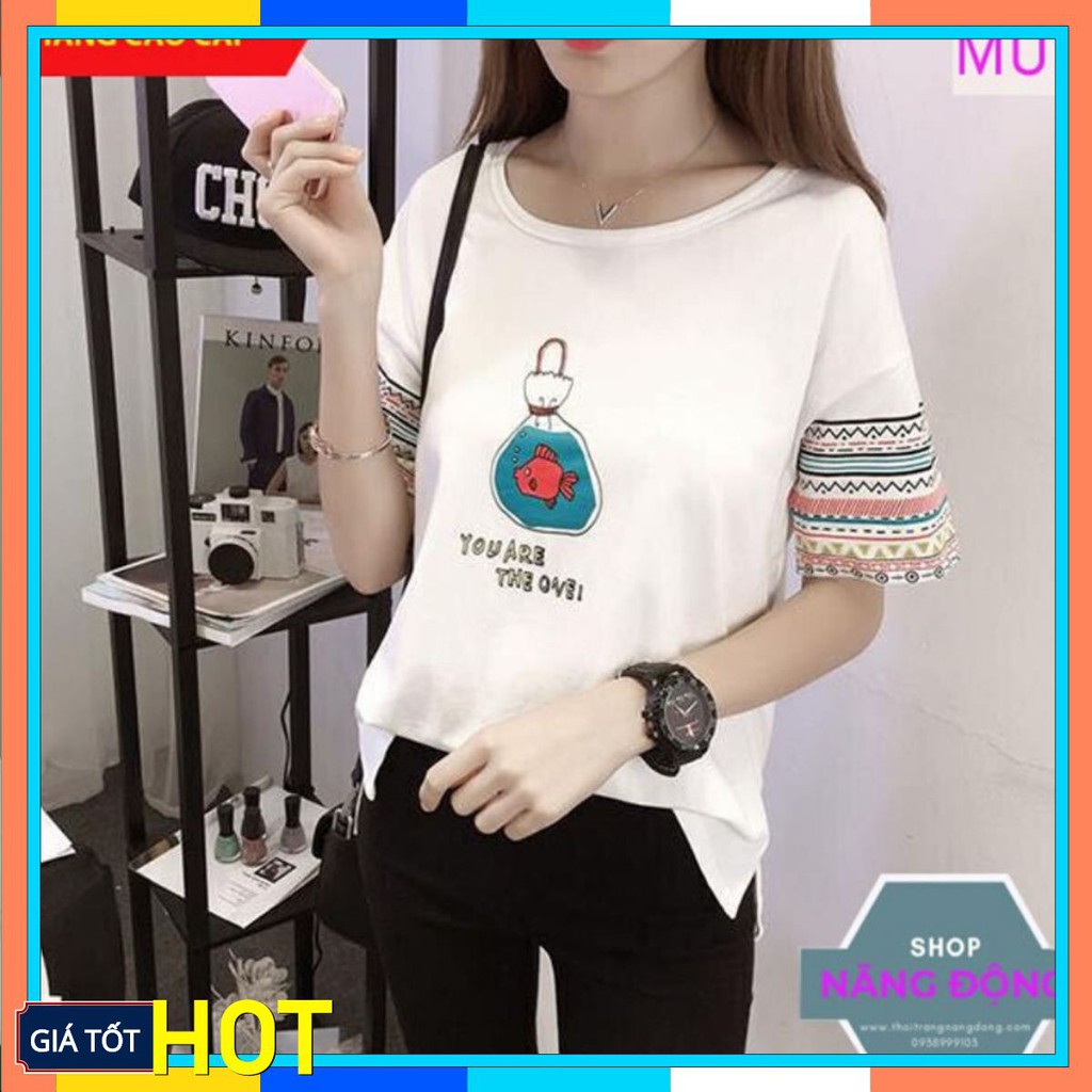 Áo Thun Nữ 👑FREESHIP👑 Áo phông nữ tay ngắn chất đẹp, thun cotton, mịn, mát, sành điệu in hình cá Mã Áo M07