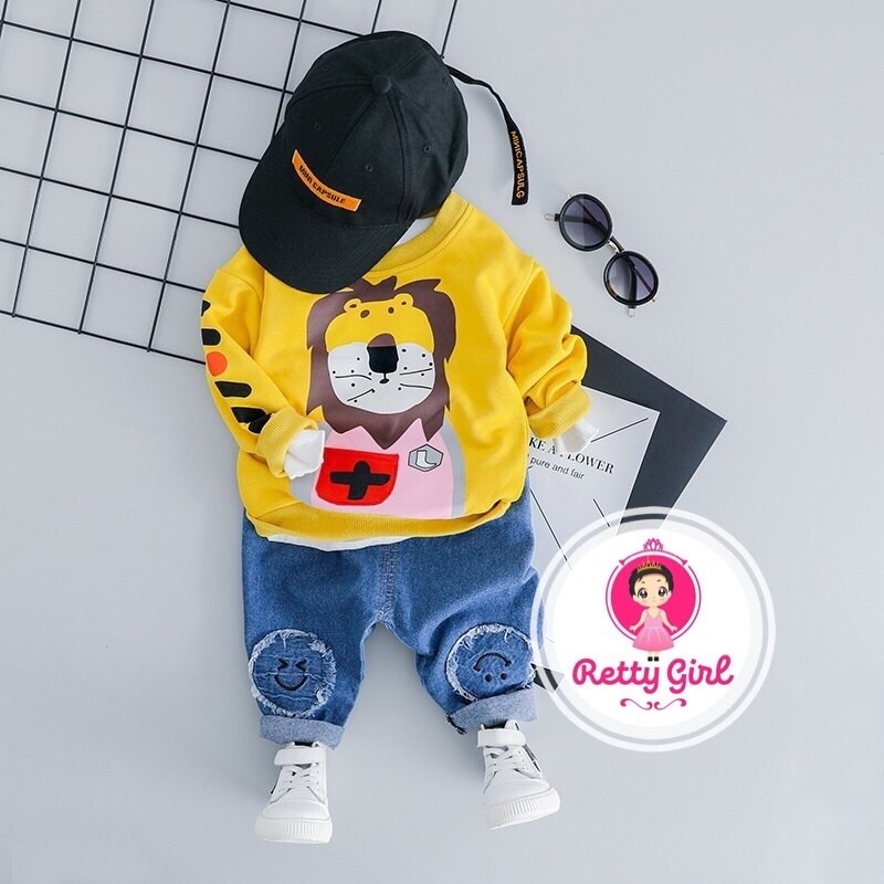 🎒 #Góc_Bé_Trai 🎇 #New    🦁 Set bé trai áo thun cotton da cá in con hổ + quần jean cá tính , mẫu mới bé thật cool