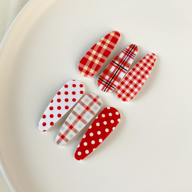 Kẹp tóc bấm giọt nước caro chấm bi đỏ dễ thương K134