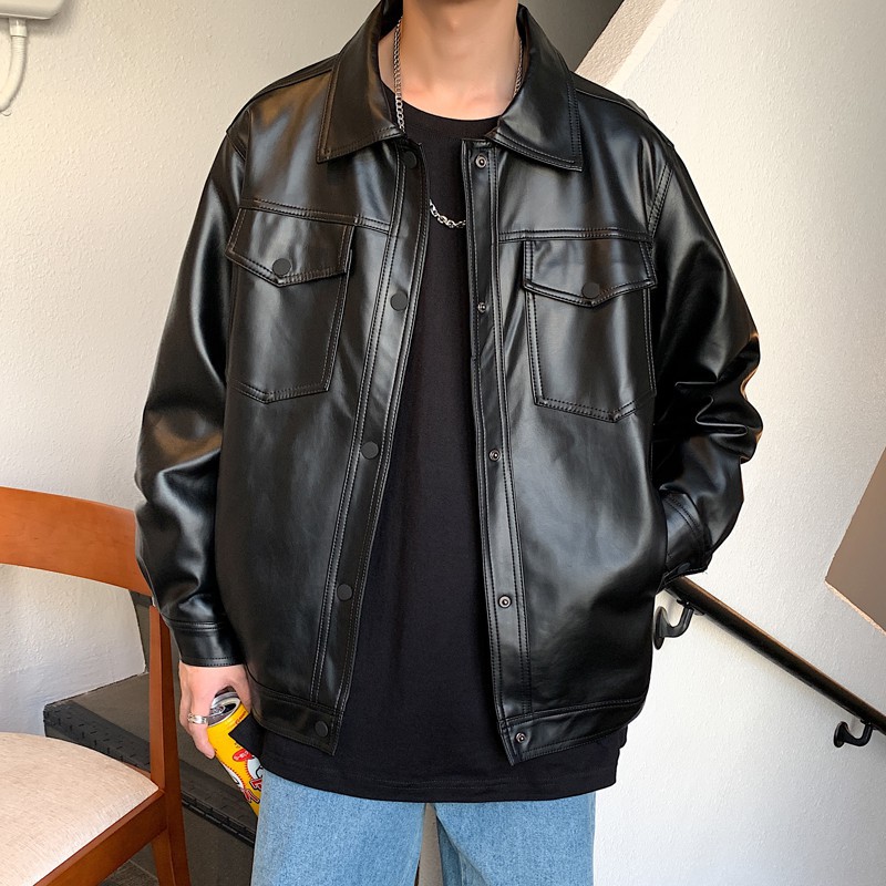 SẴN |M2| Áo da nam áo da unisex jacket form basic màu đen