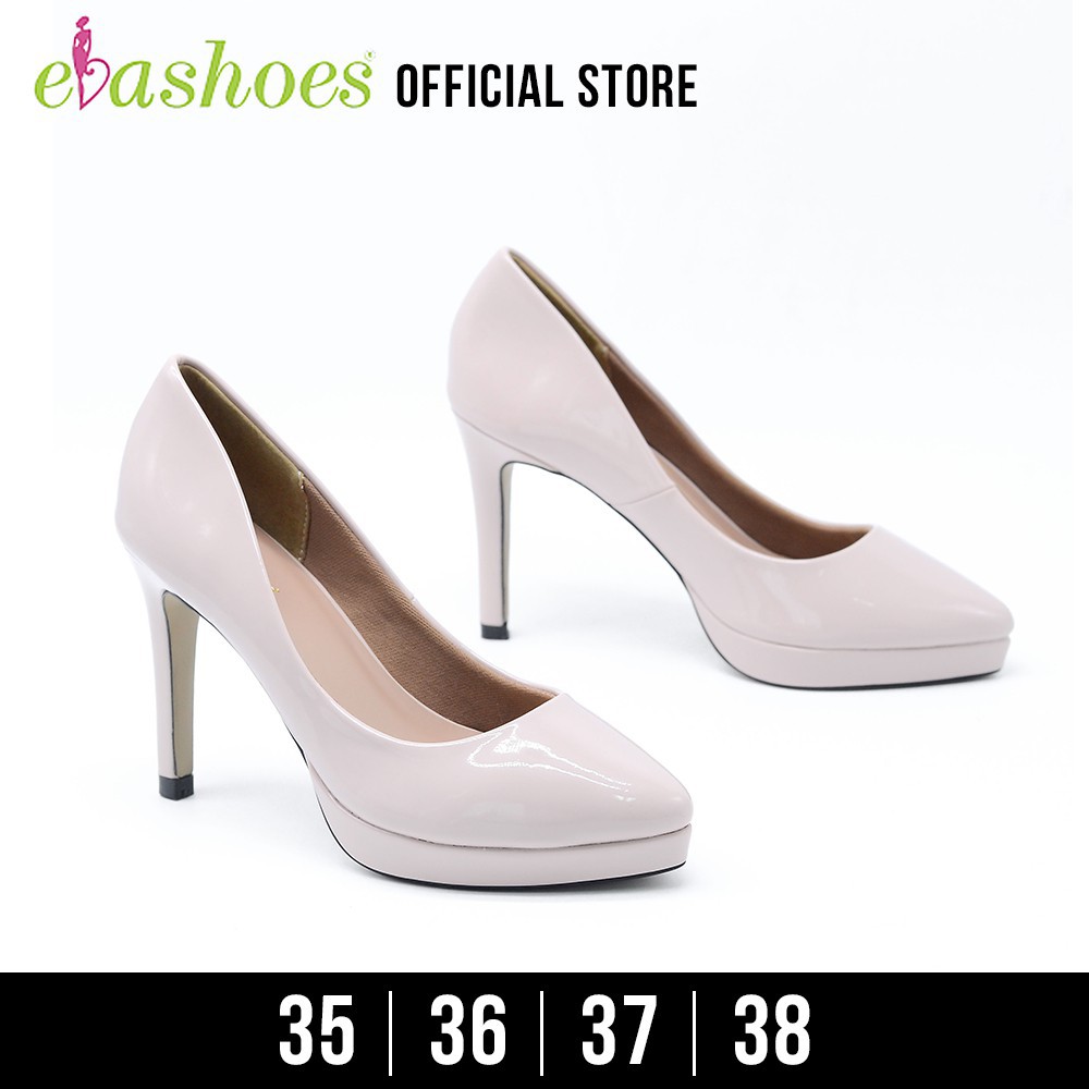 Giày Cao Gót Bít Mũi Đế Đúp Da Bóng 10cm Evashoes - Eva8184(Màu Đen,Kem) c35