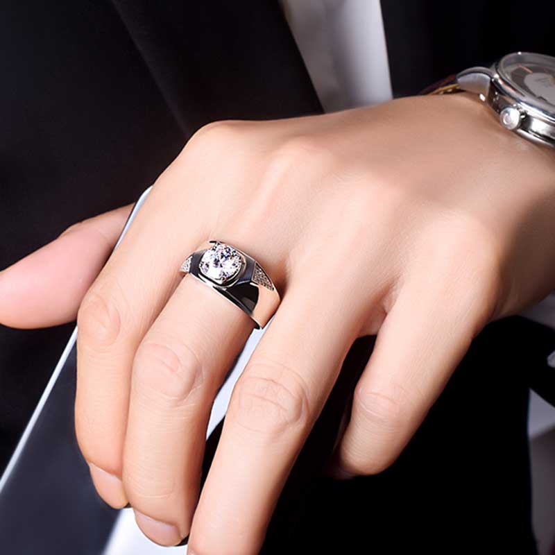 Nhẫn Cưới Chất Liệu Thép Titanium Mạ Bạc 925 Đính Đá Pha Lê