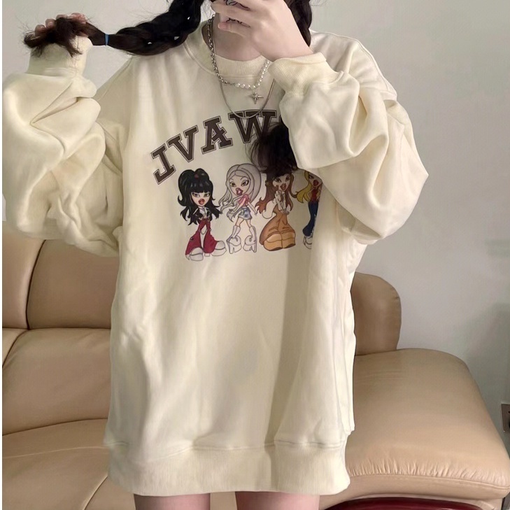 ZHELIHANGFEI Áo Sweater Dáng Rộng In Họa Tiết Xinh Xắn Theo Phong Cách Retro Mỹ
