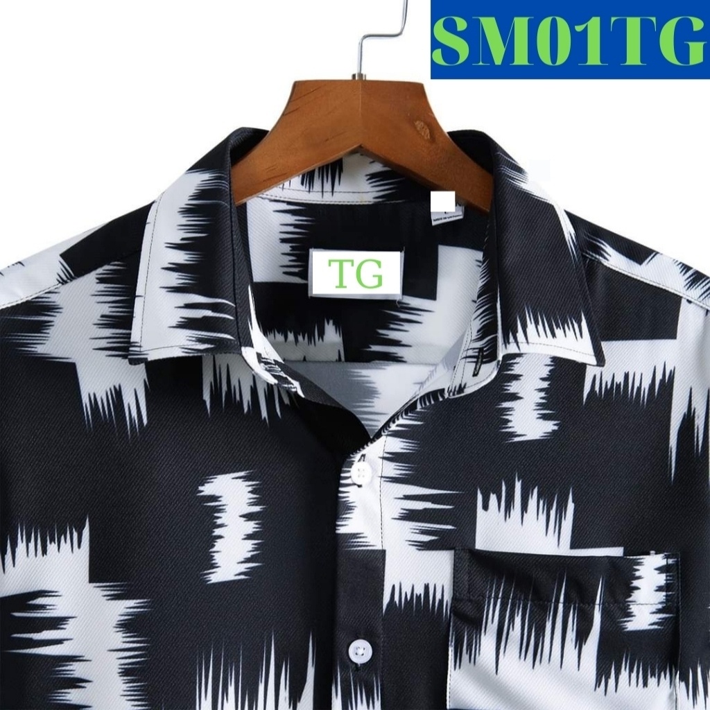 Áo Sơ Mi Nam TENJI STORE SM01TG Sơ Mi Nam Đen Tay ngắn Wash Trắng Họa Tiết Vết Cắt Mẫu Hot Trend Mới Nhất TG7(44 -70KG) | BigBuy360 - bigbuy360.vn