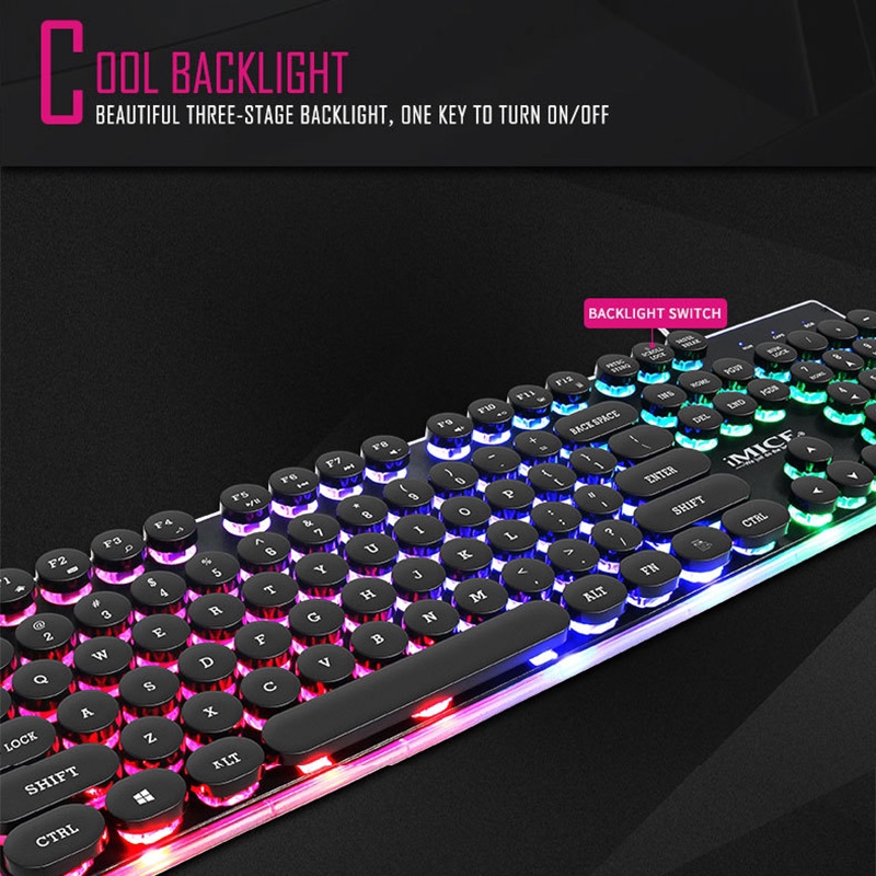 IMICE Bàn Phím Chơi Game AK-700 Retro Punk Mechanical Keyboard Feel Suspension Round Cap Keyboard