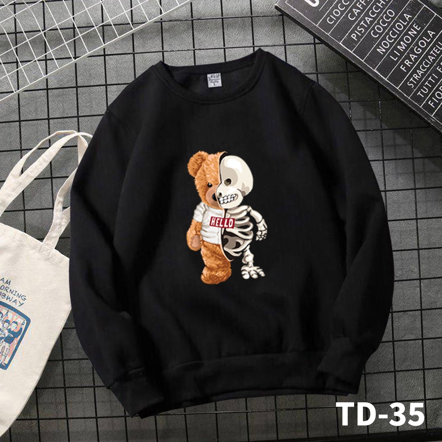 Áo sweater GẤU BỘ XƯƠNG form rộng nam nữ, áo tay dài nỉ bông in họa tiết unisex dày mềm mịn - Tí Chuột Studio