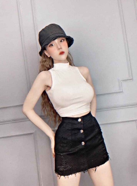 Áo ba lỗ ngược cổ lọ croptop chất thun borip Z5UP