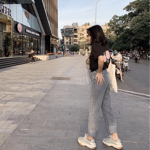 Quần baggy jeans gập gấu B082