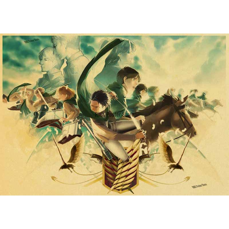 Poster Giấy Kraft Treo Tường Trang Trí In Hình Attack on Titan Mùa 4 Cổ Điển