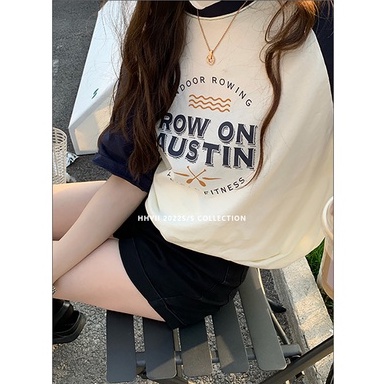 Áo Thun Ngắn Tay Cổ Tròn Form Rộng Phong Cách retro Dành Cho Nữ