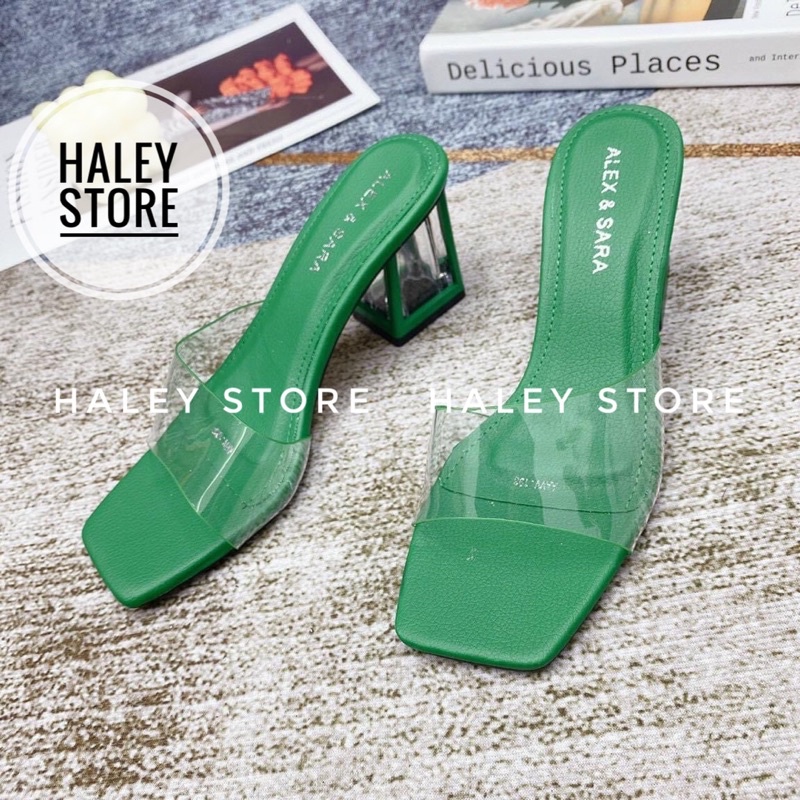 Guốc cao gót vuông trong suốt HALEY STORE quai ngang sơn cạnh thời trang mới rẻ bền đẹp tiểu thư sang trọng