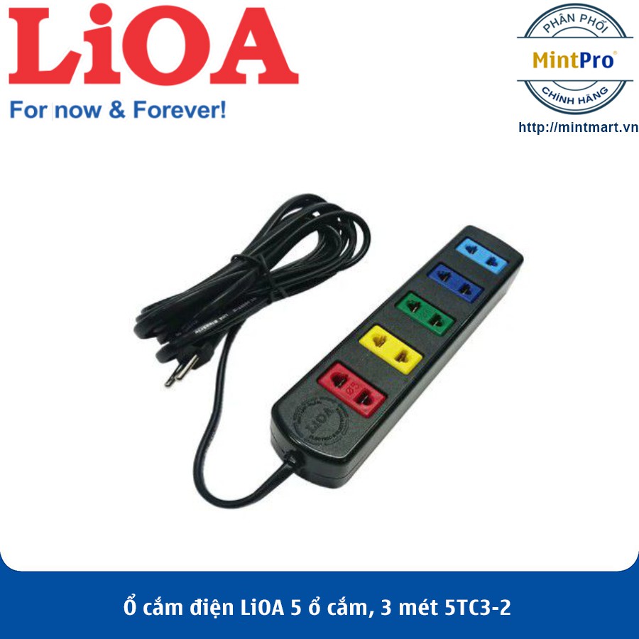 Ổ cắm điện LiOA 5 ổ cắm, 3 mét 5TC3-2 - Hàng Chính Hãng