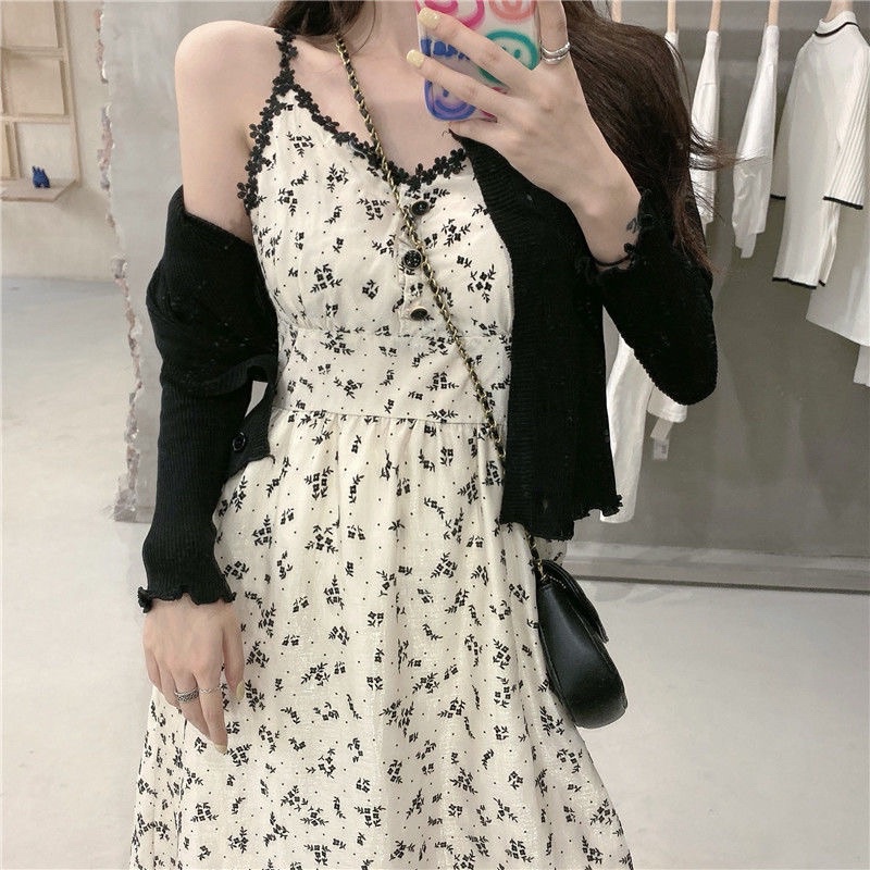 Set váy dây kèm áo khoác mỏng