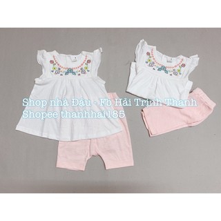 Set bộ xuất Hàn hoa thêu cực xinh cho bé