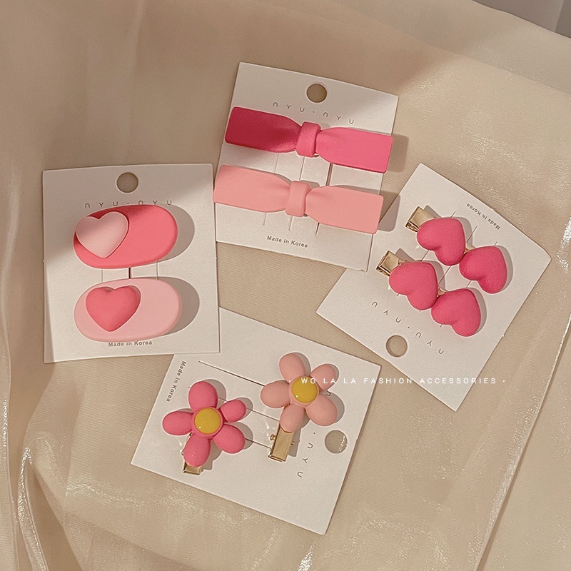 Kẹp Tóc Hình Nơ Trái Tim Màu Hồng Dễ Thương Đơn Giản Thời Trang Hàn Quốc