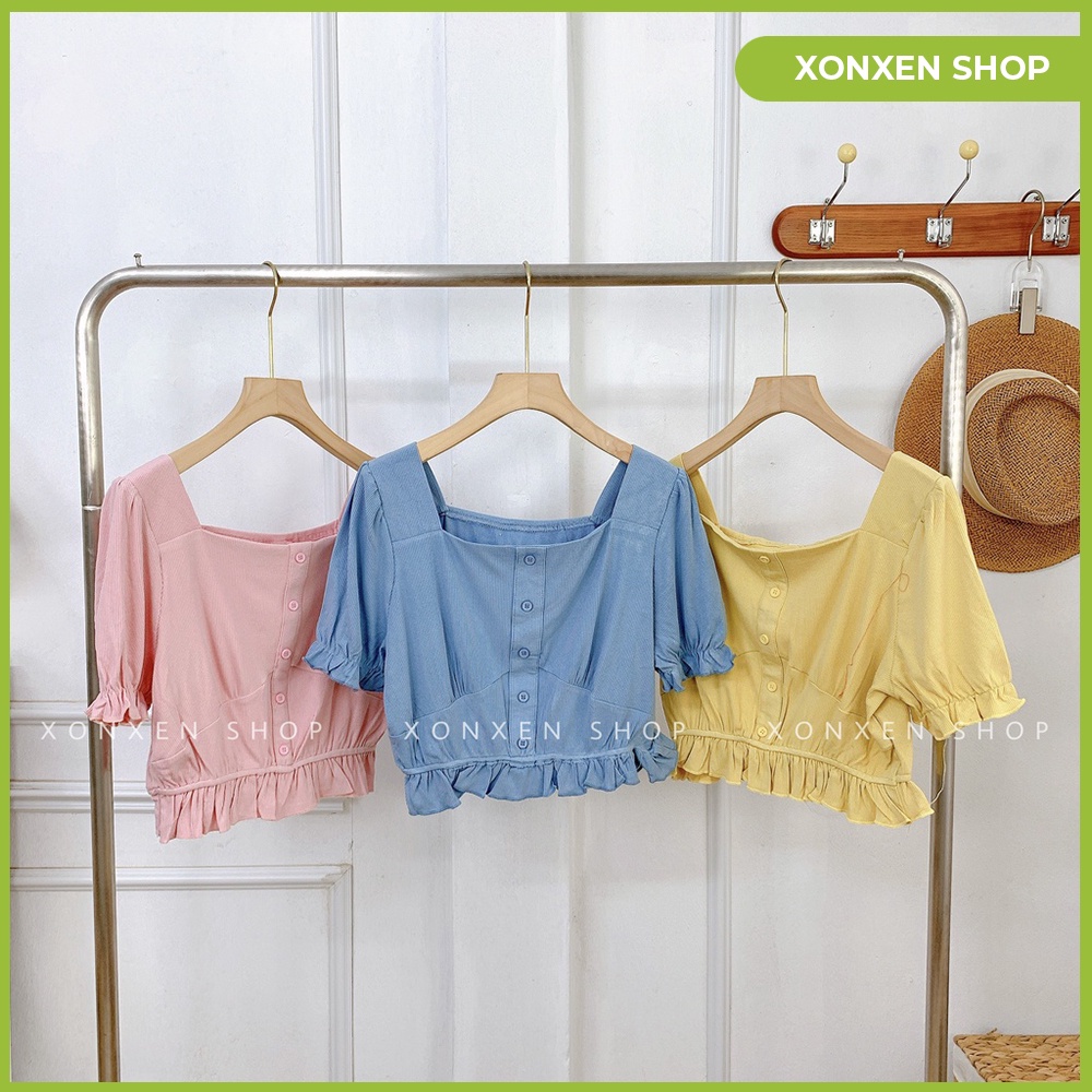 Áo kiểu croptop viền sóng form dể thương chất vải mền mịn thoáng mát XONXEN SHOP QUẢNG NGÃI freesize mã 3318 | BigBuy360 - bigbuy360.vn