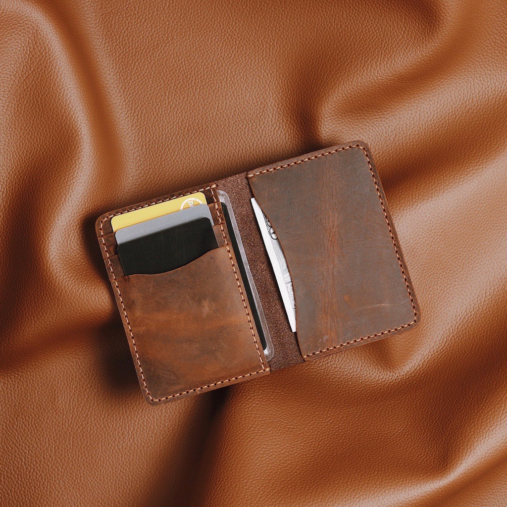 Ví mini da bò thật nguyên tấm Bóp Da Nam Đẹp Handmade May Thủ Công SVN9901