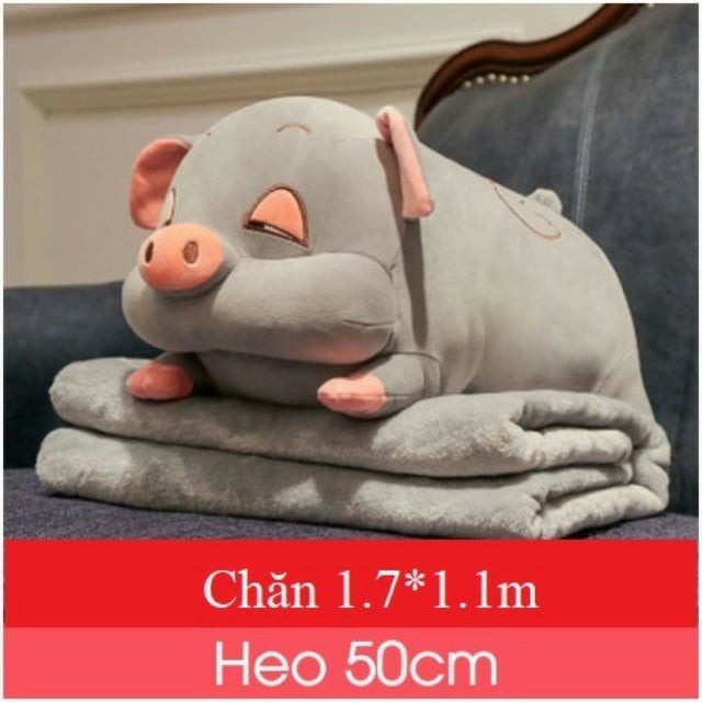 Bộ Set Chăn Gối Văn Phòng 2 In 1 Hình Heo Dễ Thương