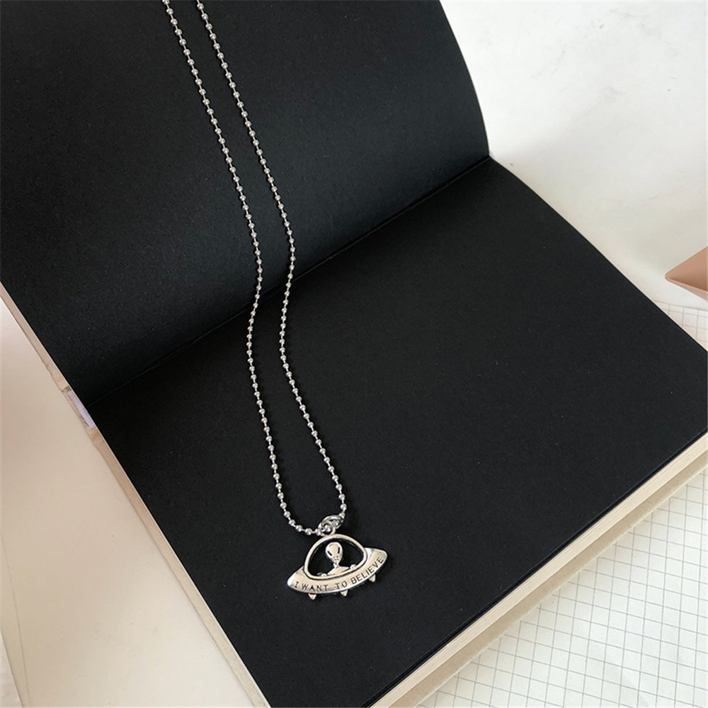 Men Women All-match Jumper Street Tide Alien Spaceship Pendant Chain Necklace Jewelery Gifts