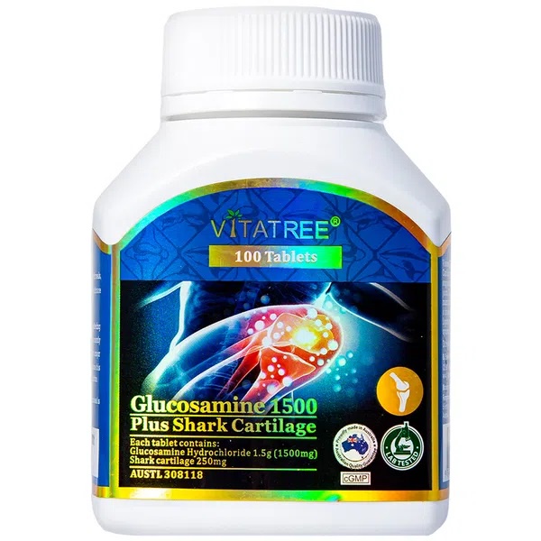 Viên uống bổ khớp, hỗ trợ thoái hóa khớp glucosamine Sụn Cá Mập Vitatree Glucosamine 1500mg Lọ 100 Viên
